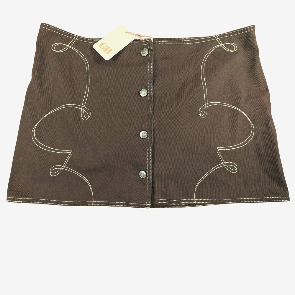 GB Western Brown Cotton Twill Embroidered Button Front Mini Skirt XXL Cowgirl 2X